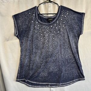 Lane Bryant Women's Top 14/16 Plus Blue Burnout Star Studded Graphic Tee